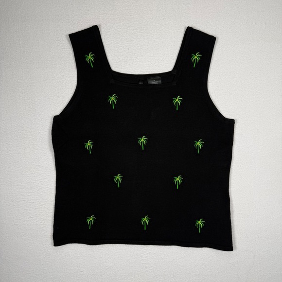 Etoile Tops - Etoile Womens Black Palm Tree Embroidered Knit Tank Top Square Neck Size M